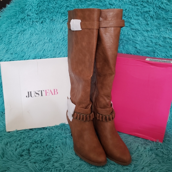 JustFab Luiza Cognac Heeled Boots NIB - Picture 4 of 9
